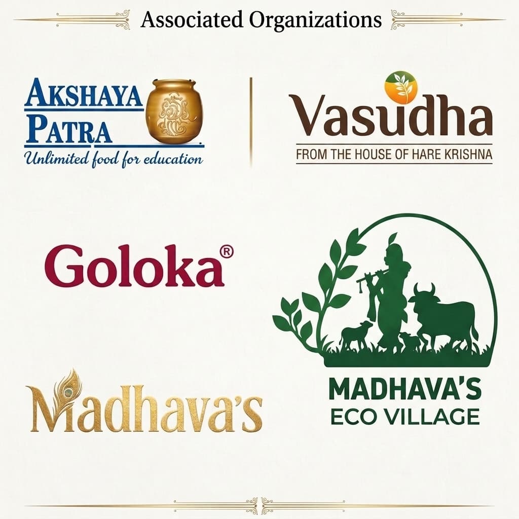 Associated Organizations: Akshaya Patra, Vasudha, Goloka, Madhava's, Madhava's Eco Village